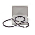 Black FW Pearl 3-piece Jewelry Set with White Leatherette Box (6-7 mm)