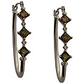 10k White Gold Square-cut Mystic Green Topaz and Diamond Hoop Earrings