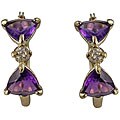 10k Yellow Gold Trillion-cut Amethyst and Cubic Zirconia Hoop Earrings
