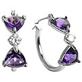10k White Gold Trillion-cut Amethyst and Cubic Zirconia Hoop Earrings