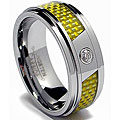 Men's Tungsten Carbide Cubic Zarconia Yellow Carbon Fiber Ring (8 mm)