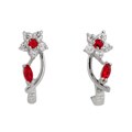 Sterling Silver Red and White Cubic Zirconia Flower Earrings
