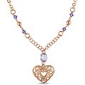 Italian Pink-plated Sterling Silver Austrian Crystal Heart Necklace
