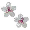 Stainless Steel 'Crystal Flower' Rose Quartz Button Earrings (Thailand)