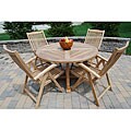 Solid Teak 5-piece Round Outdoor Dining Set