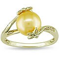 10k Yellow Gold Golden Pearl and Yellow Diamond Accent Ring (8.5-9 mm)