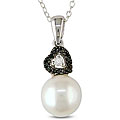 Sterling Silver Pearl and 1/10ct TDW Diamond Necklace (9-9.5 mm)