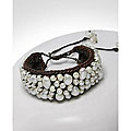 Cotton Modern Mosaic White Freshwater Pearl Pull Bracelet (Thailand)