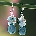 Silver 'Bluebells' Pearl and Amazonite Cluster Earrings (Thailand)