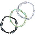 Black, Blue and Green Crystal/ Czech Glass Stretch Bracelets (Set of 3)