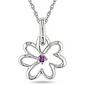 10k White Gold Pink Diamond Accent Flower Necklace