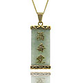 18k Yellow Gold over Sterling Silver Jade Chinese Character Necklace