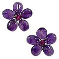 Sterling Silver 'Peace Flower' Amethyst Button Earrings (Thailand)