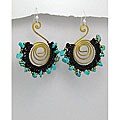 Sterling Silver Funky Swirl Turquoise Dangle Earrings (Thailand)