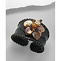 Saddle Brown Leather Flower Gemstone Cuff Bracelet (Thailand)