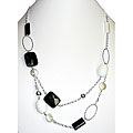 Sterling Silver Pearl and White/ Black Bead Necklace (8-9 mm)