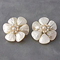 White Mother of Pearl Flower Clip-on Earrings (Thailand)