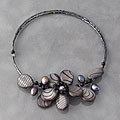 Memory Wire Painted Mother of Pearl Flower Choker Necklace (Thailand)