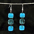 Silver Nickel We Three Blue Glass Earrings (Chile)
