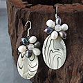 Sterling Silver Black/ White Pearl/Mother of Pearl Earrings (Thailand)