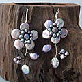 Sterling Silver 'Lace Sakura' Black Pearl Flower Earrings (Thailand)