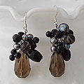 Sterling Silver Smokey Quartz and Black Pearl Teardrop Earrings (Thailand)