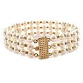 14k Two-tone Gold White Freshwater Pearl Triple-row Bracelet (5-5.6 mm)
