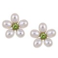 Silver Freshwater Pearl and Peridot Flower Earrings (6.5-7 mm)
