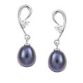 Sterling Silver Cubic Zirconia and Black Freshwater Pearl Earrings