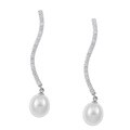 Sterling Silver White FW Pearl and Cubic Zirconia Earrings (9-10 mm)