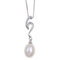 Silver Cubic Zirconia and White Drop Pearl Necklace (8.5-9 mm)