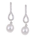 Sterling Silver White FW Pearl and Cubic Zirconia Earrings (8-9 mm)