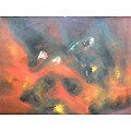Abstract Red, Orange and Yellow Original Canvas Painting (Cuba)