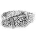 Silvertone Cubic Zirconia Oversized Designer-inspired Belt Bracelet