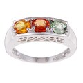 Sterling Silver Green, Red and Orange Sapphire Ring