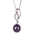Sterling Silver Freshwater Pearl and Cubic Zirconia Necklace (9-9.5 mm)