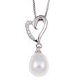 Sterling Silver Freshwater Pearl and Cubic Zirconia Necklace (8.5-9 mm)