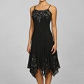 J Laxmi Women's Black Beaded Handkerchief Hem Dress