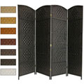 Wood and Woven Fiber 4-panel 6-foot Diamond Room Divider (China)