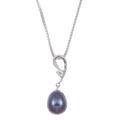 Sterling Silver Black Pearl and Cubic Zirconia Necklace (8.5-9 mm)