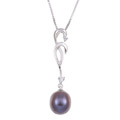 Sterling Silver Black Pearl and Cubic Zirconia Necklace (9-9.5 mm)