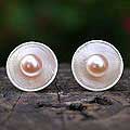 Silver 'Rose Glory' Pearl Button Earrings (Peru)