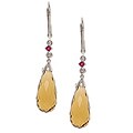 Sterling Silver Briolette Champagne Quartz and Ruby Leverback Earrings
