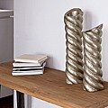 Set of 2 Wooden White Metal-coated Twist Candle Stands (India)