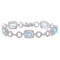 Sterling Silver Blue Topaz and Diamond Accent Link Bracelet