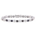 Sterling Silver White Freshwater Pearl and Sapphire Link Bracelet (6 mm)