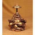 Handcrafted Brass Laughing Buddha on Chair Sculpture (India)