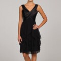 R&M Richards Women's Chiffon Ruffles V-neck Strap Dress