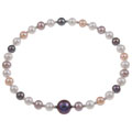 Sterling Silver Multi-colored Freshwater Pearl Bangle Bracelet (5-9 mm)