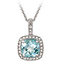 Glitzy Rocks Sterling Silver 3 1/3 CTW Blue Topaz and Diamond Accent Square Necklace